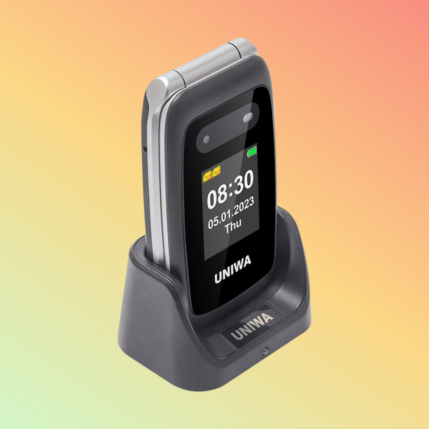 هاتف UNIWA V202T بشاشة مزدوجة 2.4 بوصة/1.77 بوصة مع زر SOS 4G قابل للطي لكبار السن