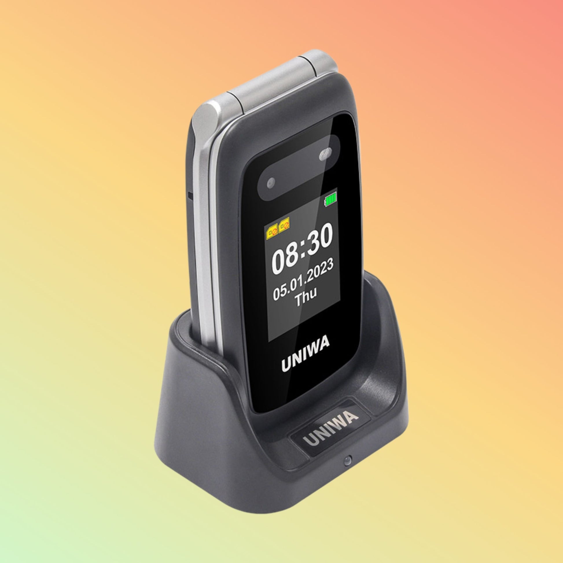 هاتف UNIWA V202T بشاشة مزدوجة 2.4 بوصة/1.77 بوصة مع زر SOS 4G قابل للطي لكبار السن