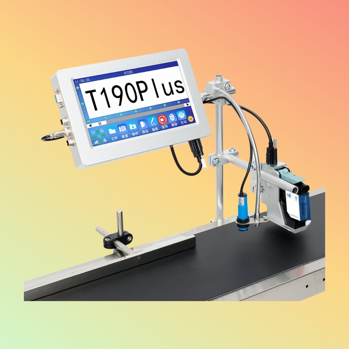 YAOMATEC 10CM Online TIJ Inkjet Printer with 25.4MM 4 Print Heads for Bar Code Batch Number Expiry Date Automatic Coding Machine