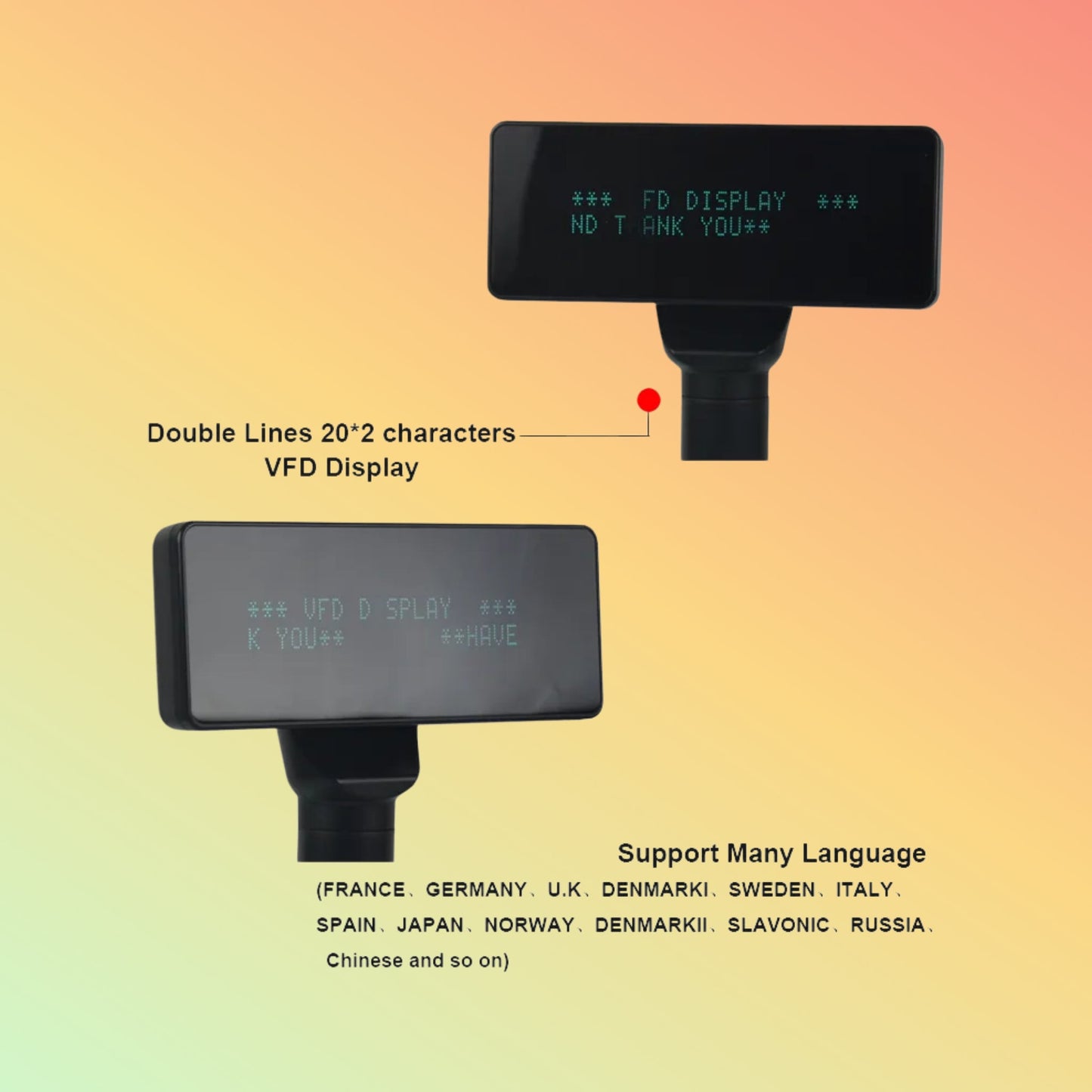 CARAVPOS Flat VFD Adjustable Customer Pole Display for POS