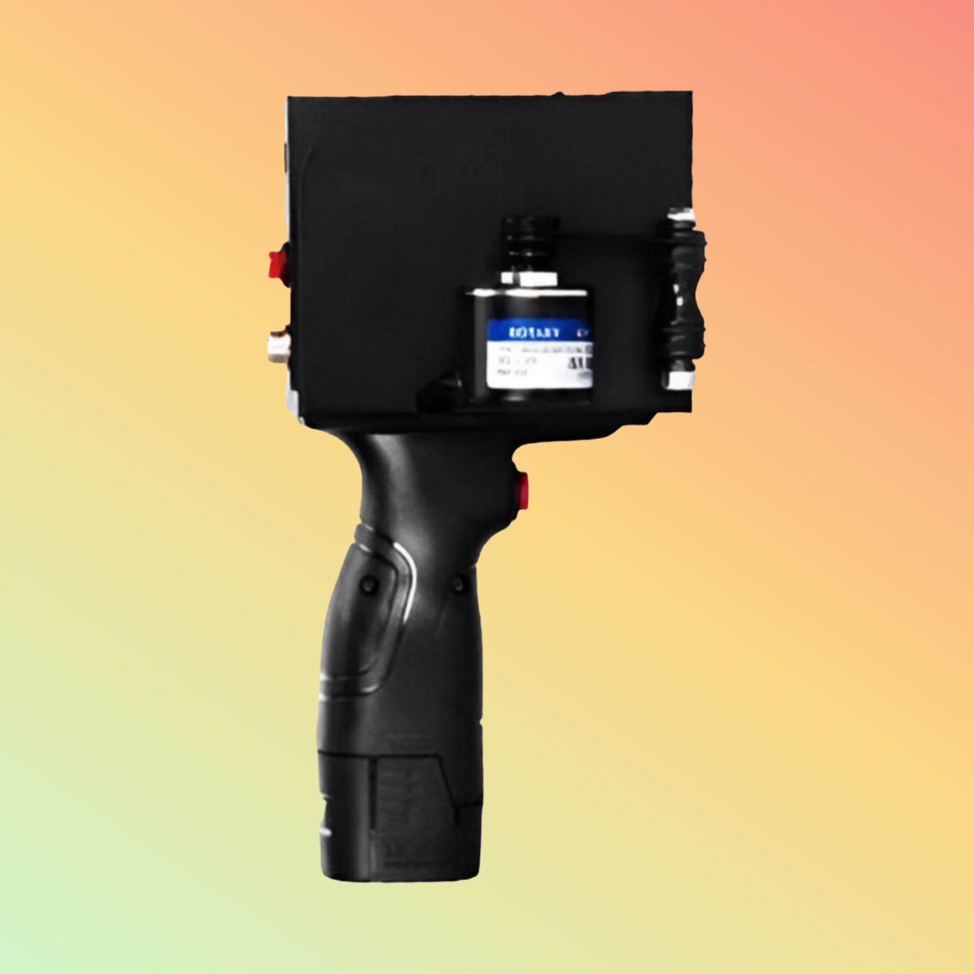 Black handheld device with a screen on a gradient background