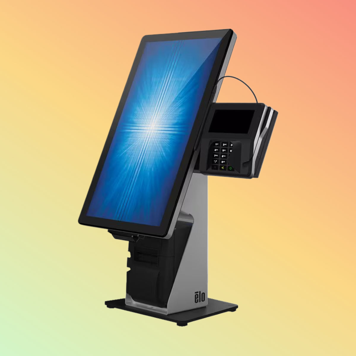 Elo E421137 countertop kiosk stand side profile and mounting structure