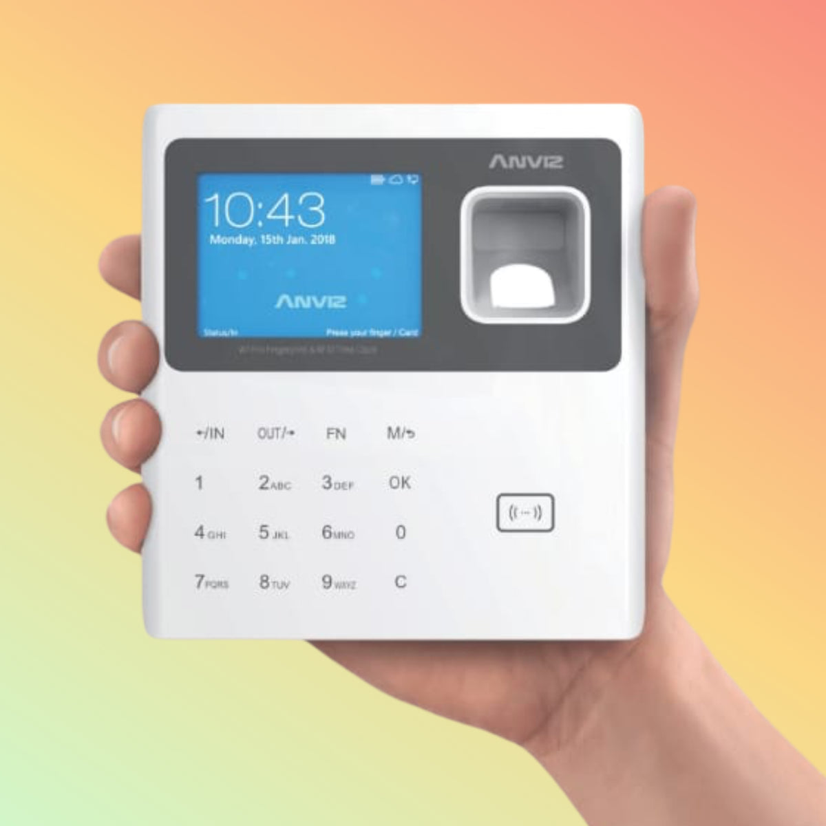 Anviz W1 Pro fingerprint and RFID time attendance terminal front view