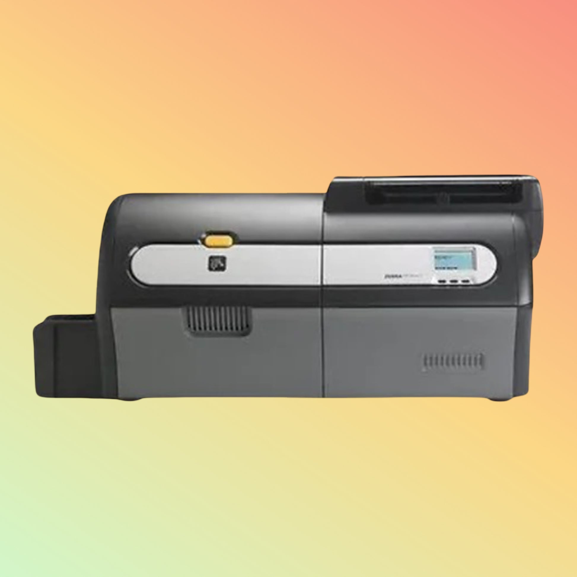 Full setup of Zebra ZXP7 printer with accessories included