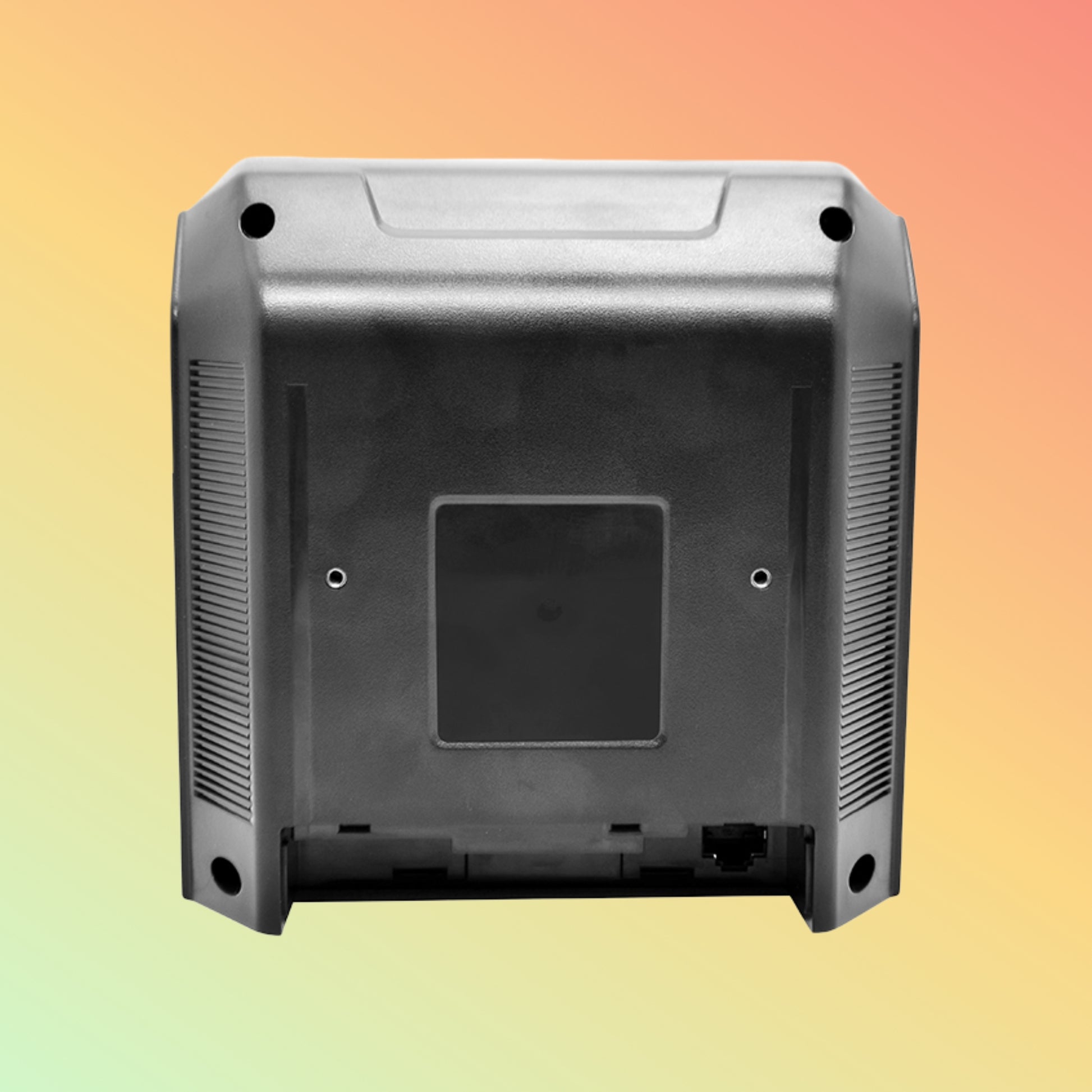 Back view of a gray electronic device on a gradient background