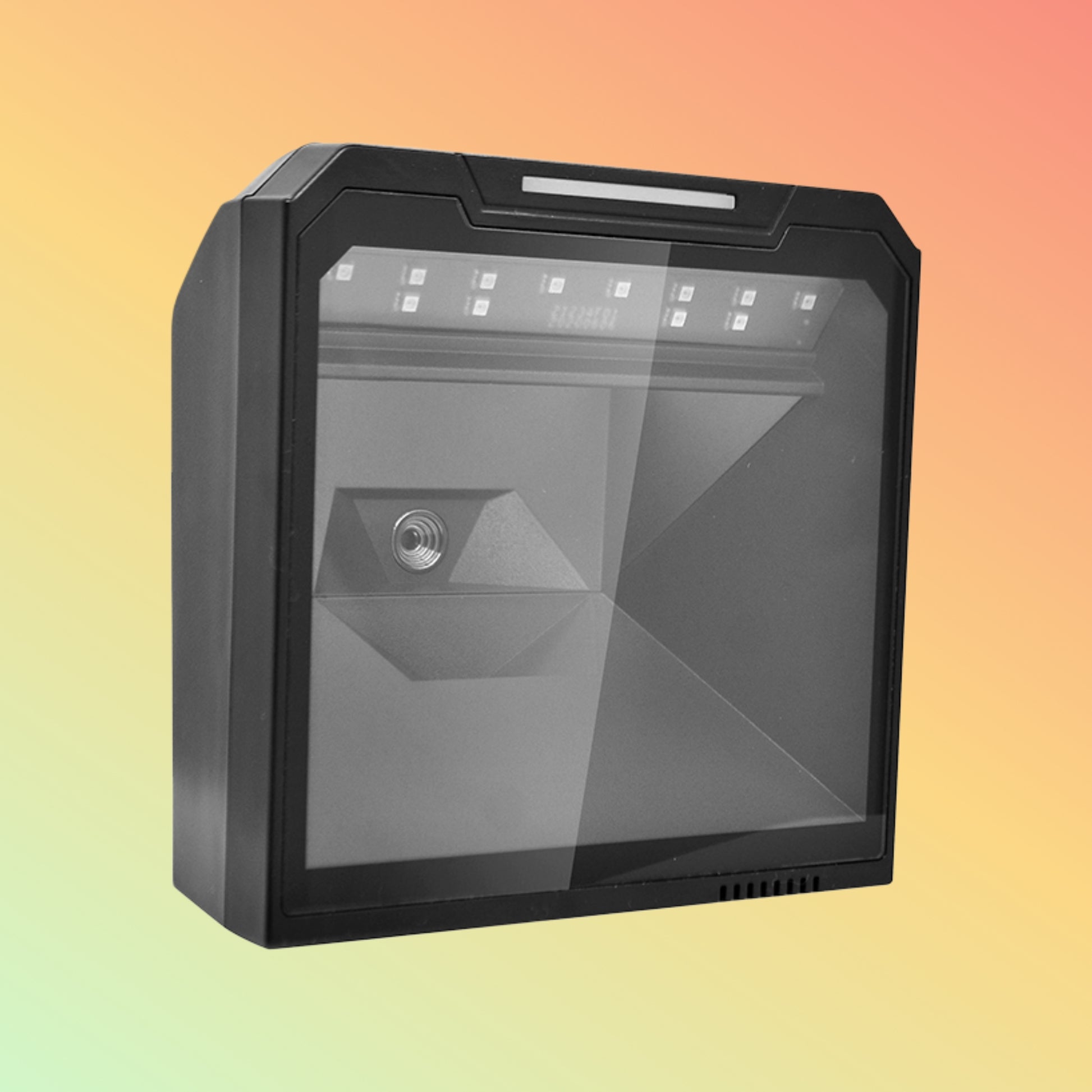Black electronic device with screen on a gradient background