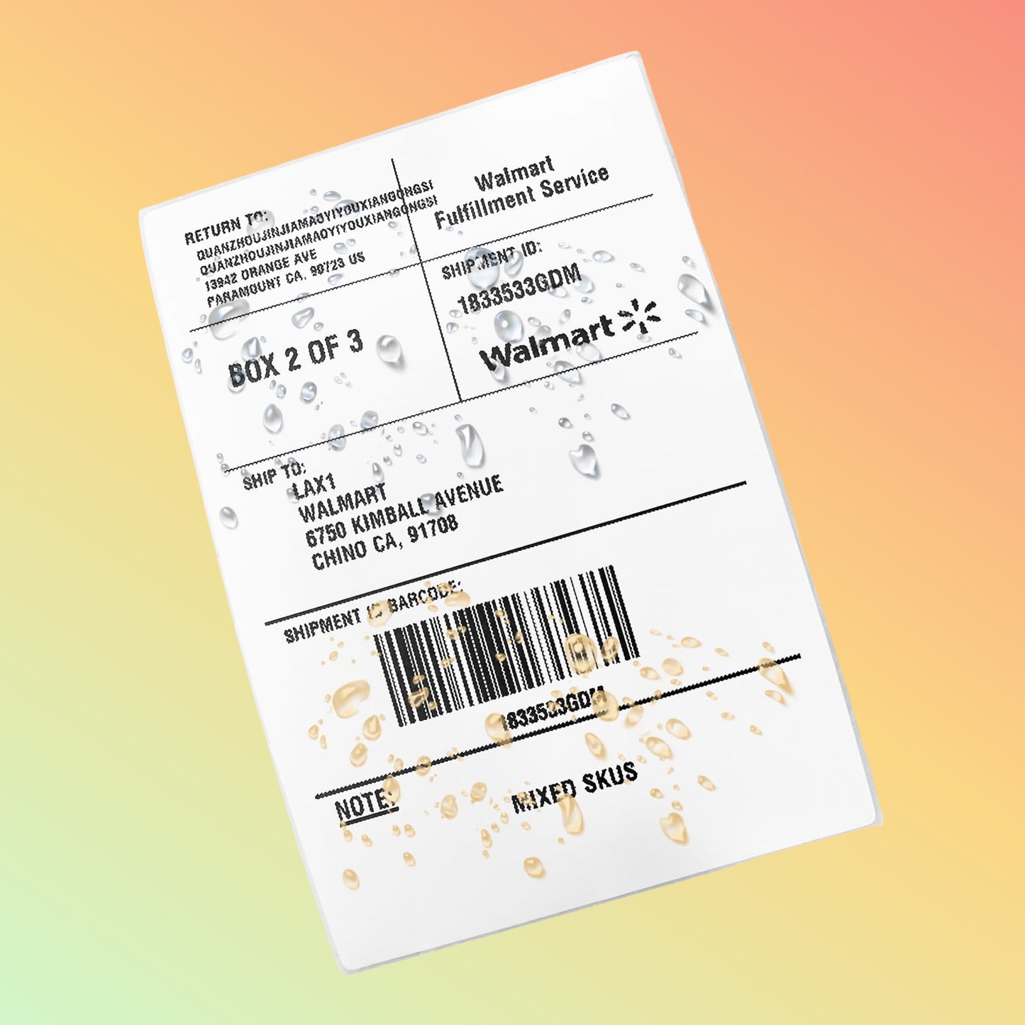 Walmart shipping label on a gradient background