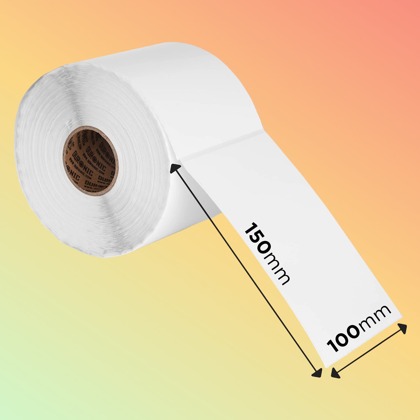 Roll of white tape with dimensions labeled on a gradient background