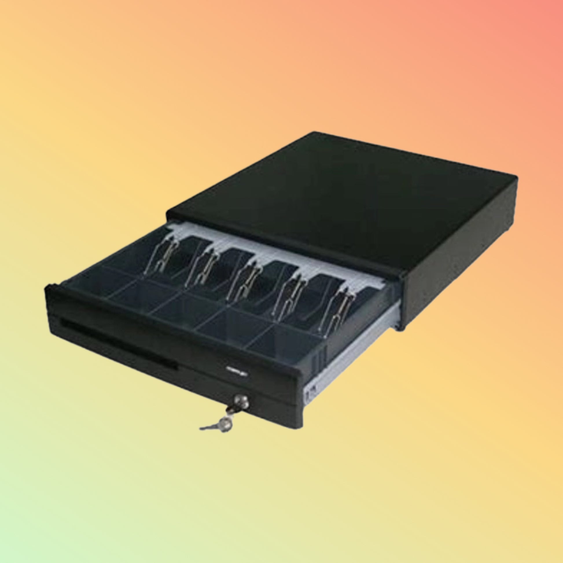 Black cash drawer on a gradient background