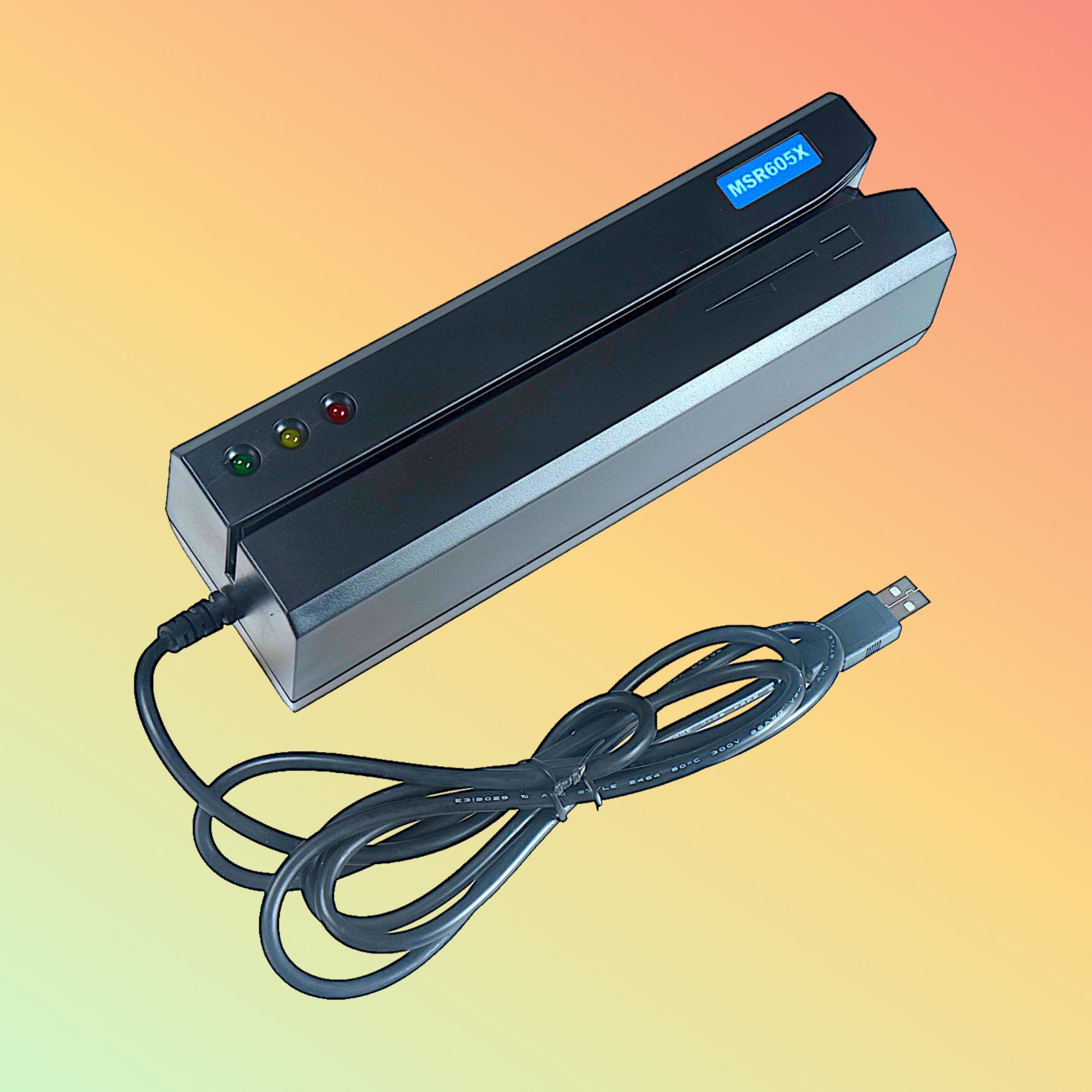 Front View of MSR605X Card Reader Writer with USB Cable