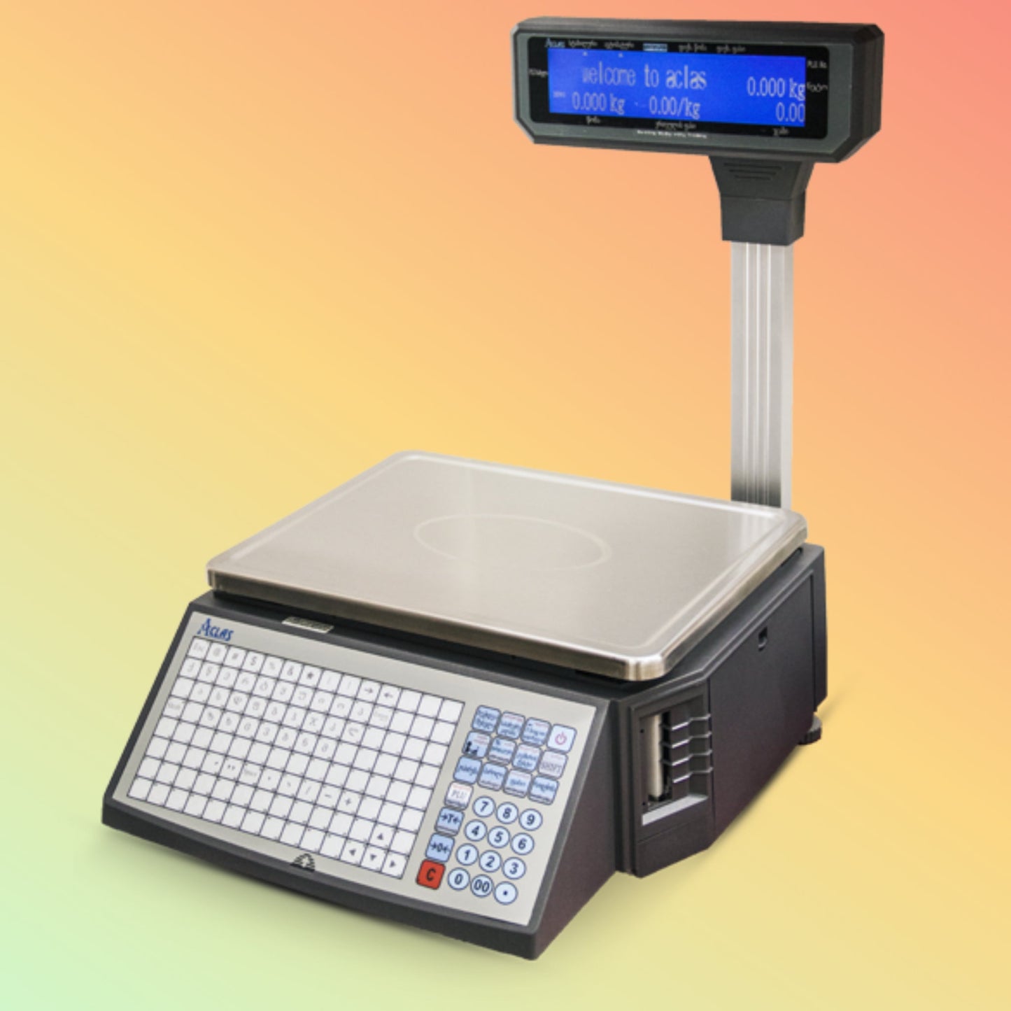 "Aclas LS6X Label Scale showing built-in thermal printer and 30kg weighing capacity"