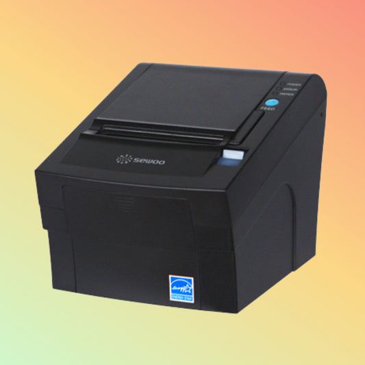 Front view of SLK-T203EB POS Printer highlighting compact design