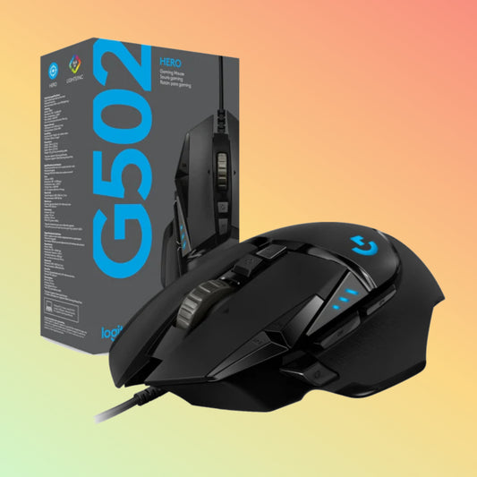 Logitech G502 Hero top view with RGB lighting