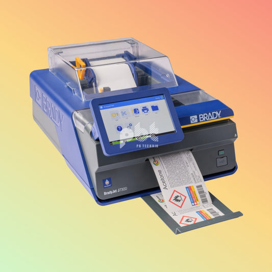 "BRADY J7300 Industrial Inkjet Printer with WiFi connectivity and dual CMY + Black ink cartridges."