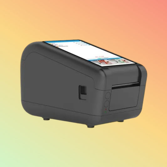 "Front view of Neotech NT-R250 POS with built-in label printer."