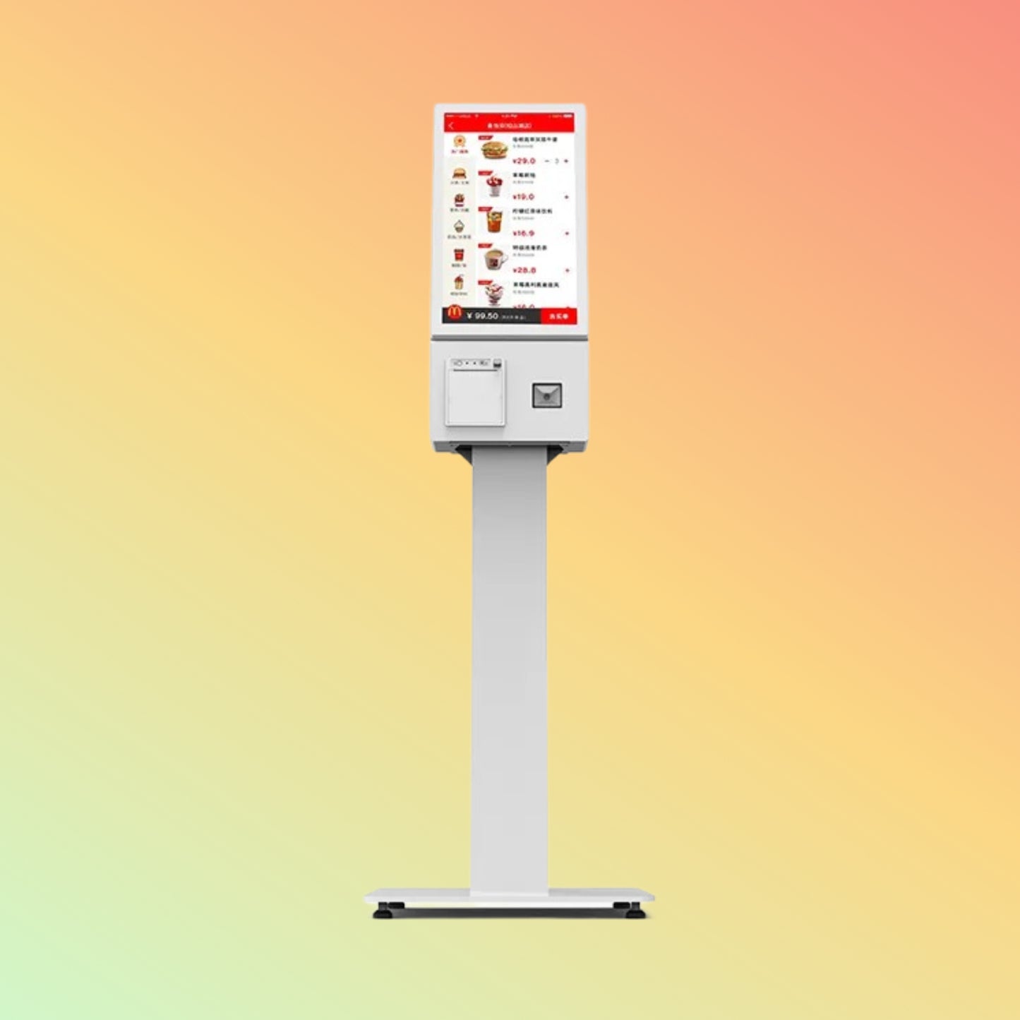 User interacting with the 24-inch touchscreen of the SUNMI K2 Kiosk