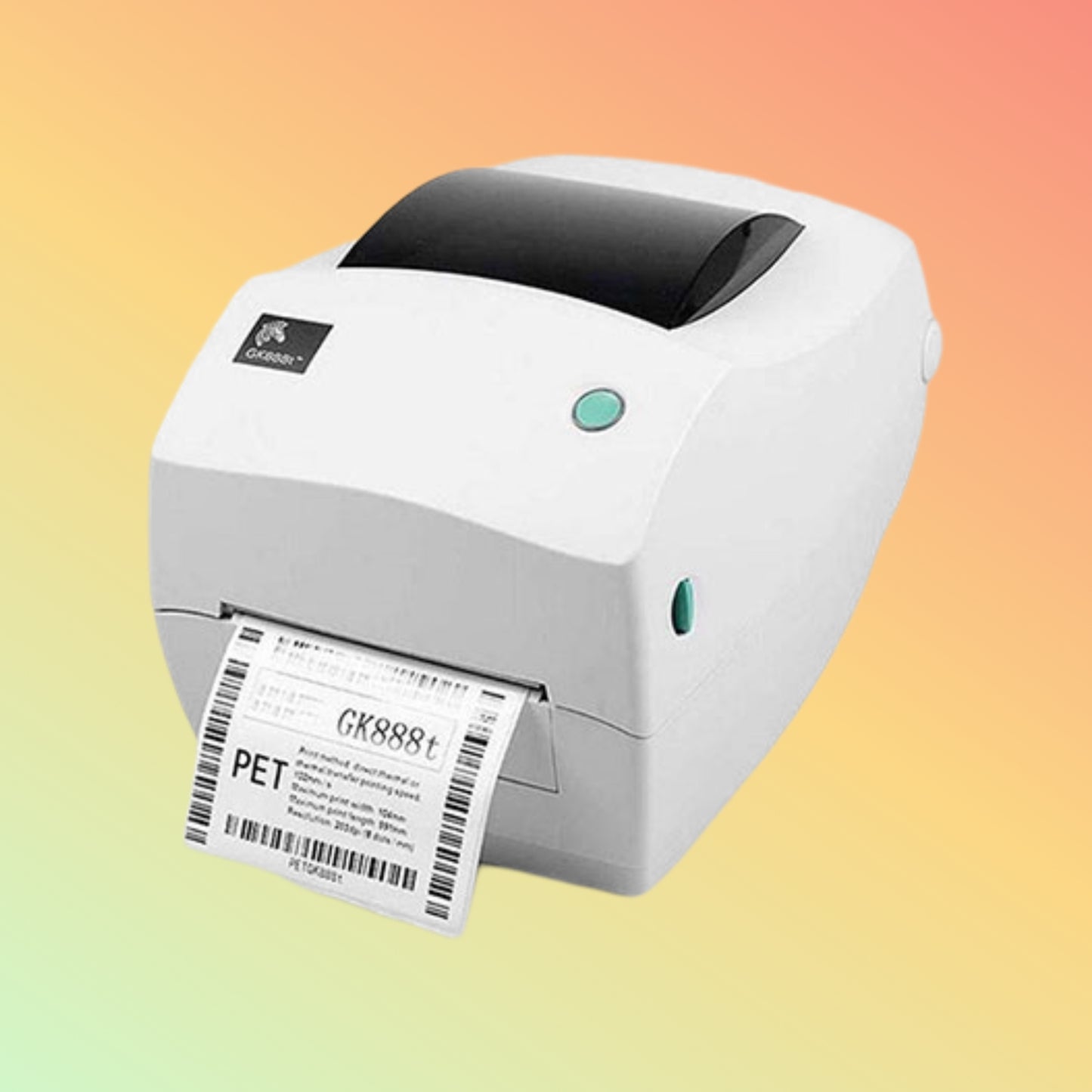 "Compatible GK888T 203dpi label printer with direct thermal and thermal transfer printing for efficient labeling in retail and industrial settings."