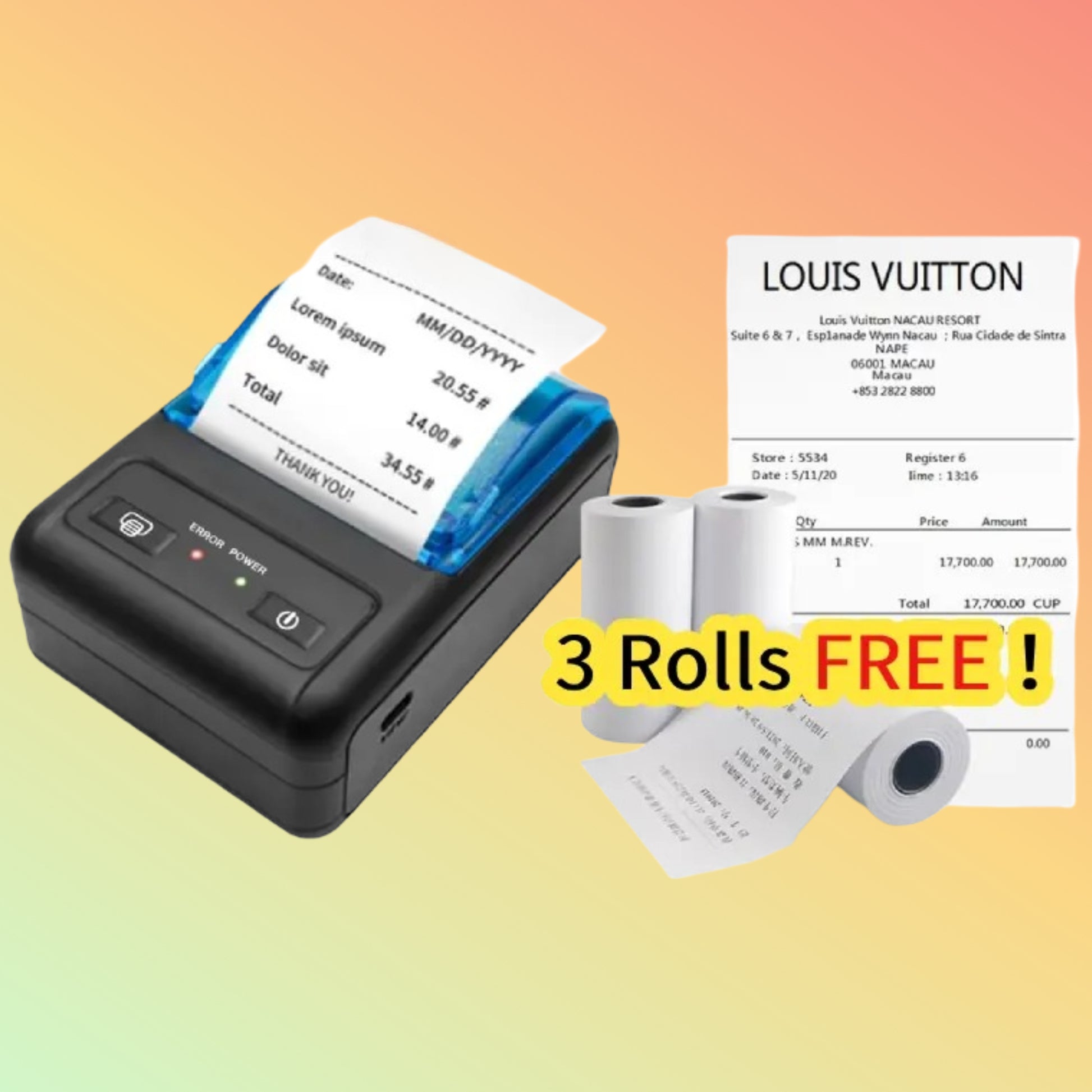 Mobile printing device with 50mm paper roll support