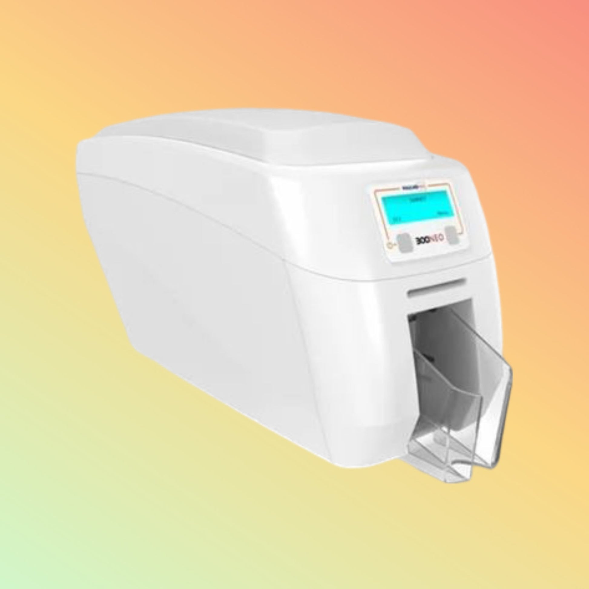 alt="Close-up of Magicard 300NEO ID card printer"