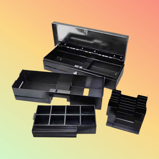 POS System Safe Cash Box Adjustable Flip Top Metal Cash Drawer With Key Lock