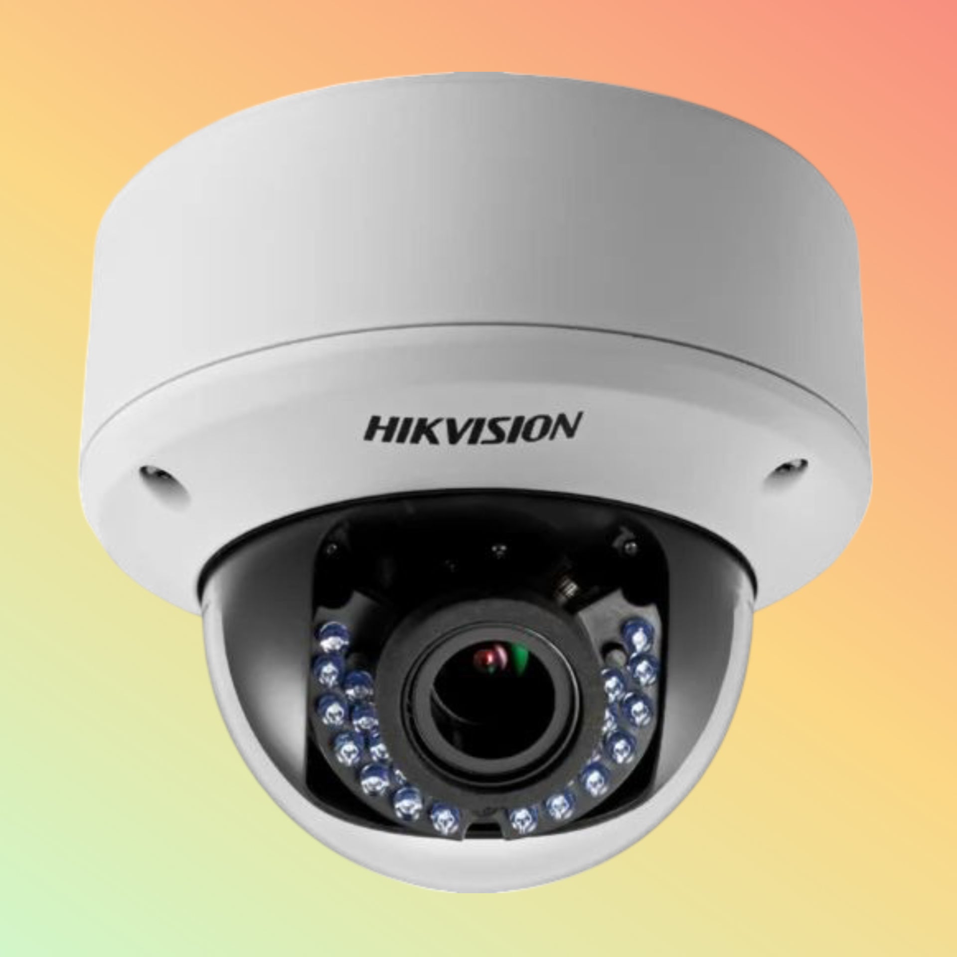 alt="Close-up of Hikvision 4MP fixed dome network camera"