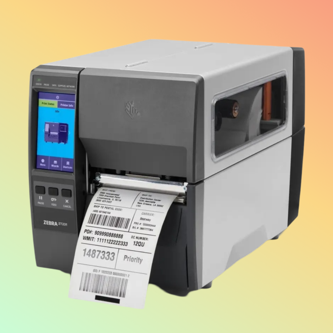 "Close-up of ZT231 Printer's 4.3-inch Touchscreen for Easy Configuration"
