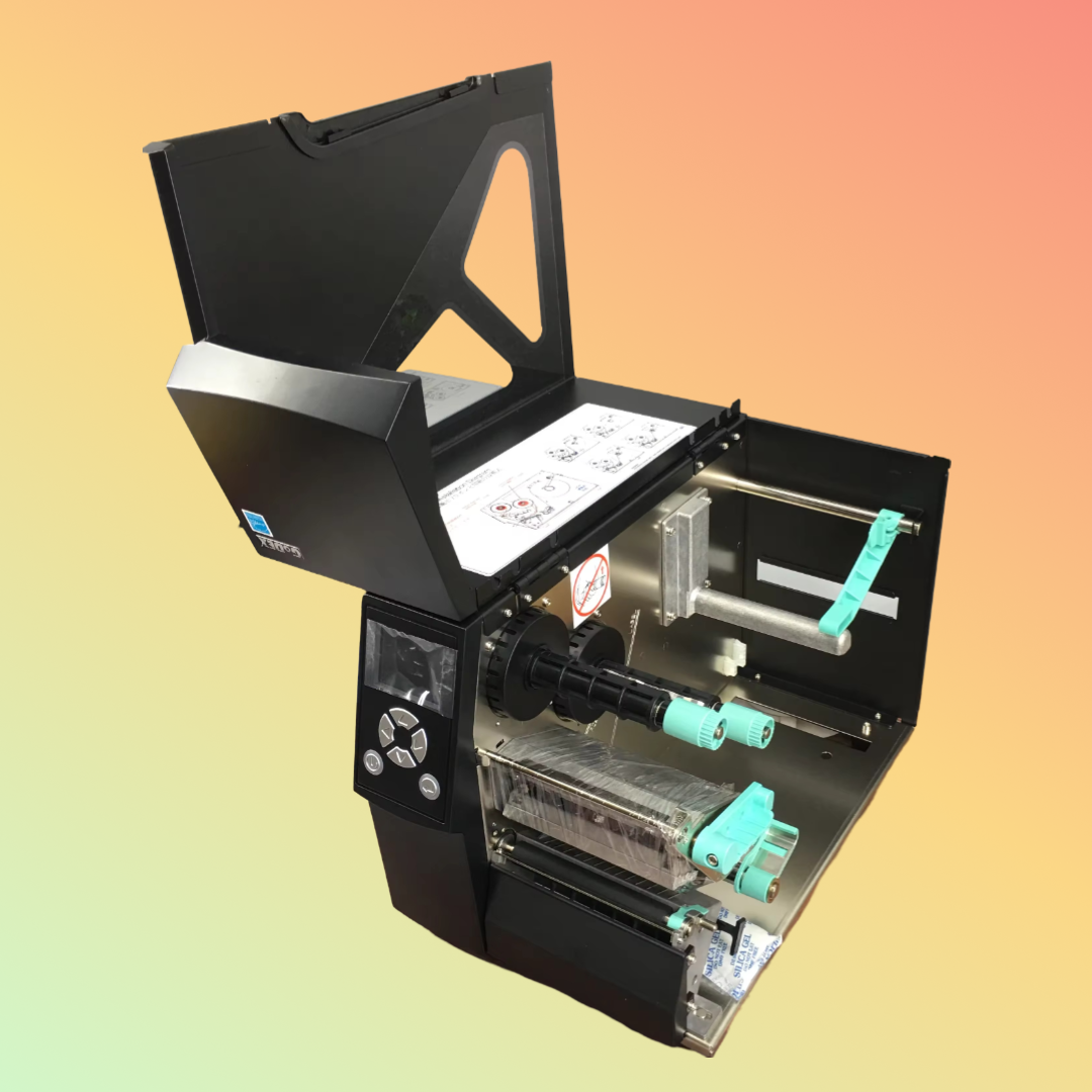 Godex ZX420i printing high-quality labels with a 203dpi resolution.
