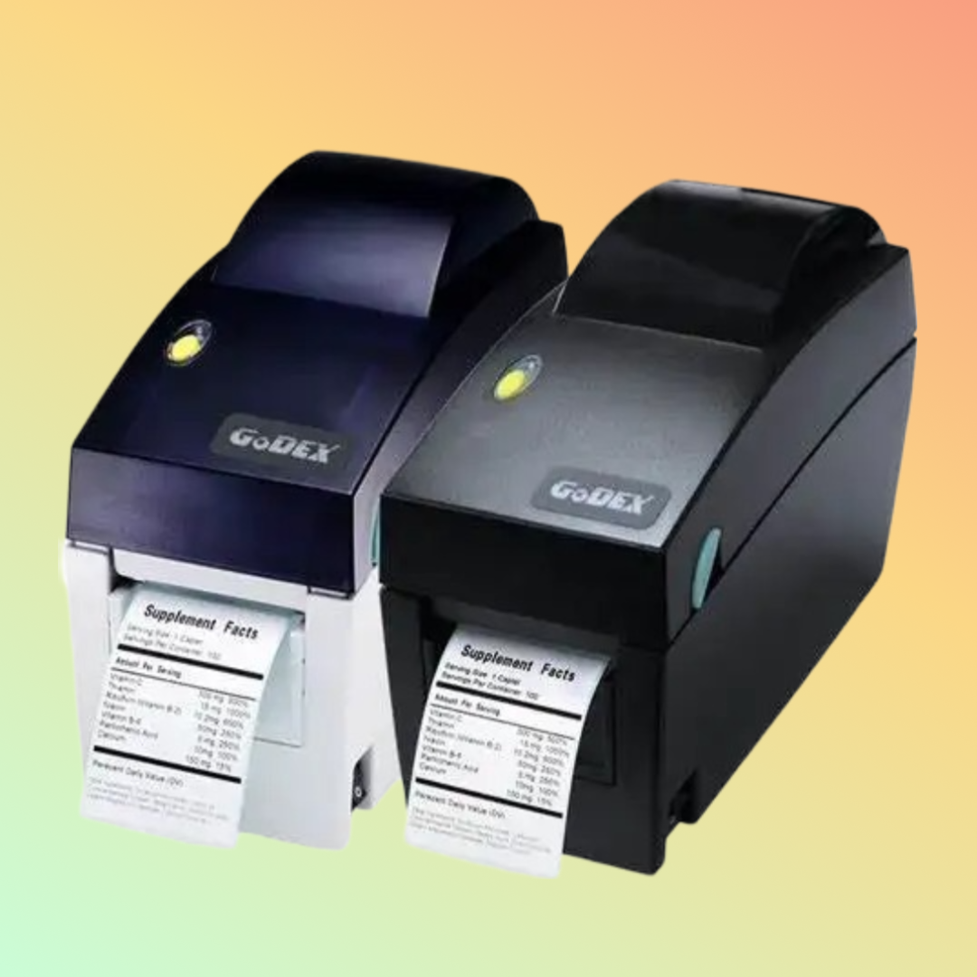 "Godex DT2X 2-inch label printer with USB, RS232, and Ethernet connectivity"
