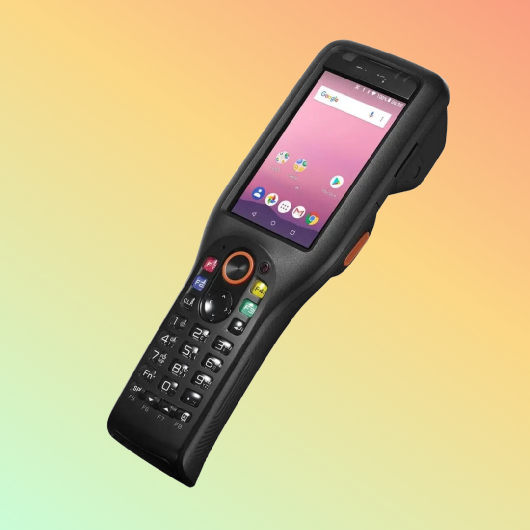 Close-up of DT-X400 rugged smart handheld barcode scanner in action
