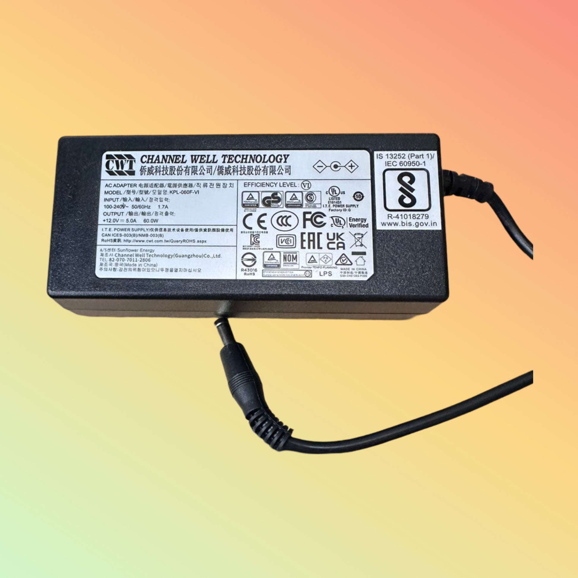 POSTECH POS Power Adapter Showing 12.0V 5.0A Specifications