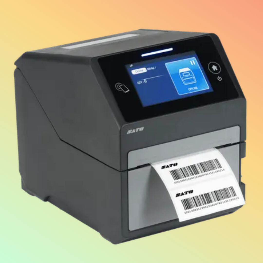 SATO CT4-LX 4-inch RFID Label Printer - Compact industrial label printer with RFID support.
