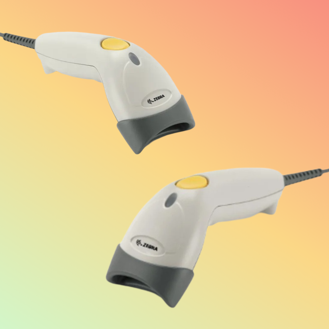 "LS1203 barcode scanner displaying lightweight, compact build, perfect for high-volume retail checkouts."

