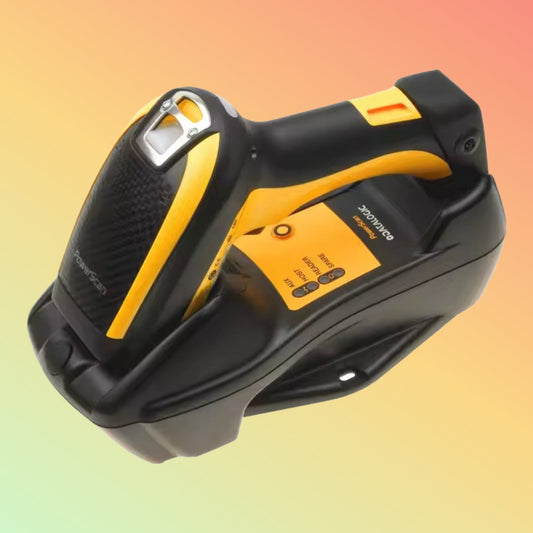 Datalogic PowerScan PBT9100 - ماسح باركود صناعي ثنائي الأبعاد بمنفذ USB مع عنصر مسح أحادي الأبعاد يُستخدم في واجهة مخزون الإنتاج بالمستودعات
