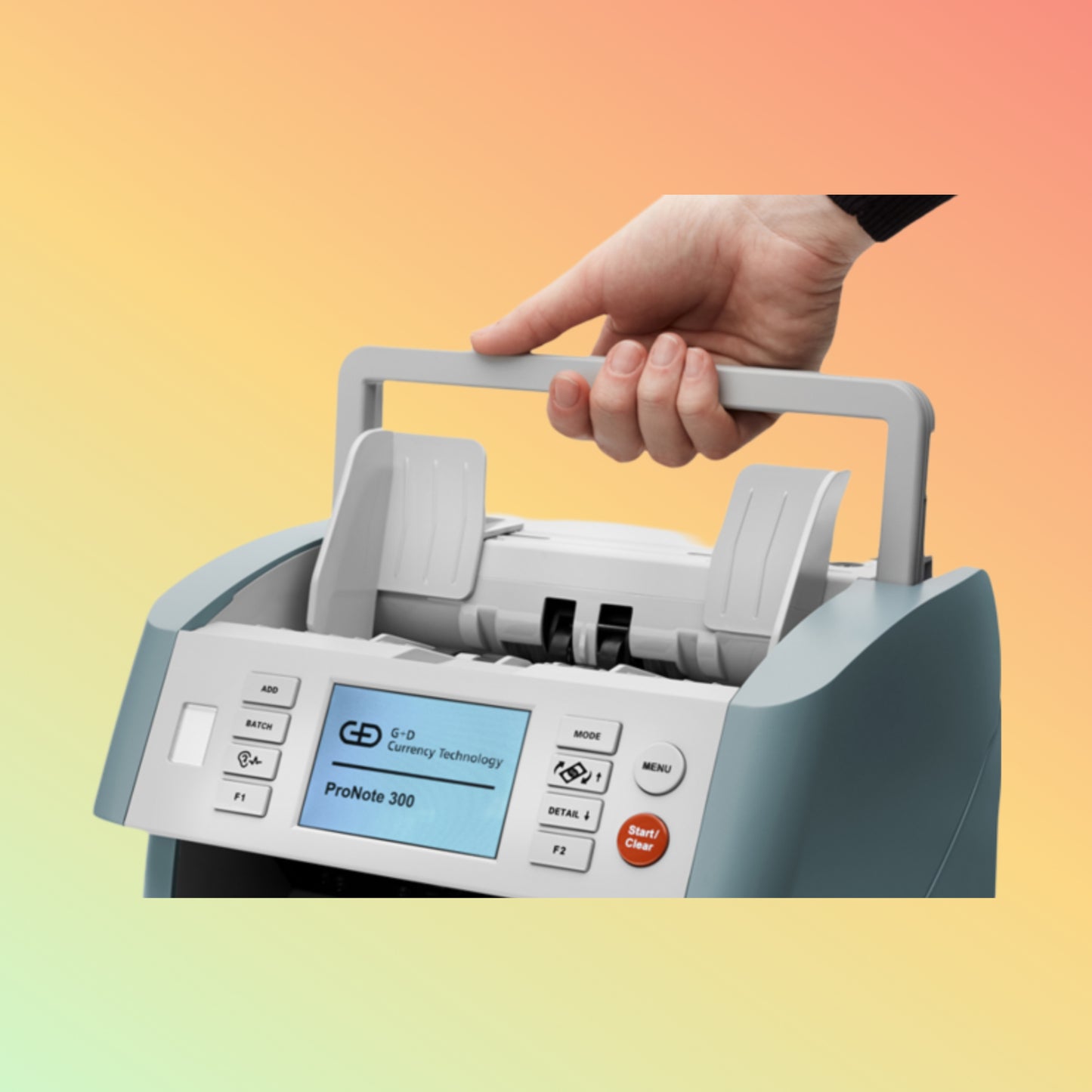 ALT Text: "Compact ProNote 300 Banknote Counter - Ideal for Banks, Retailers, Currency Exchange"