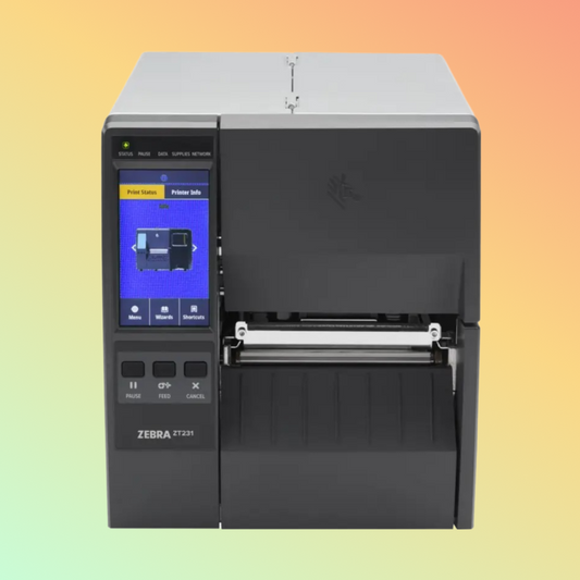 "Zebra ZT231 Industrial Barcode Printer with Touchscreen Display"
