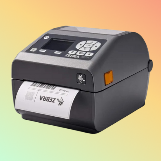 "Zebra GK888T desktop barcode printer, front view, compact design"
