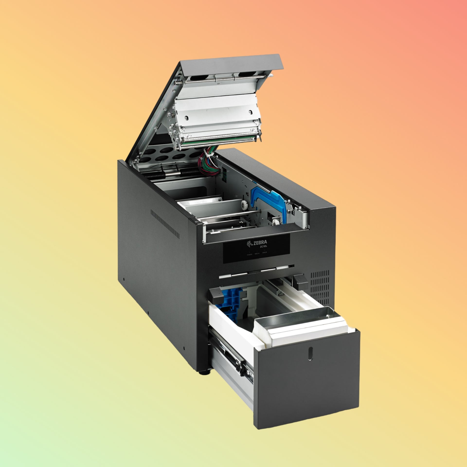 alt="Versatile Zebra ZC10L Large-Scale Card Printing Solution"