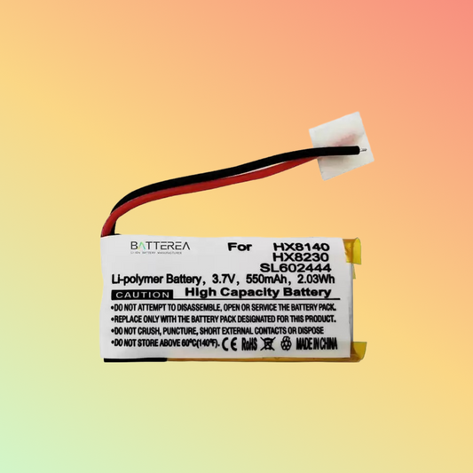 Batterea replacement for Philips Sonicare Airfloss HX8140 Philips Sonicare Airfloss HX8230 replaces SL602444 Li-Polymer 3.7V 550mAh
