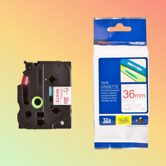 شريط Brother TZe-262 أحمر على أبيض مقاس 36 مم لطابعات P-touch