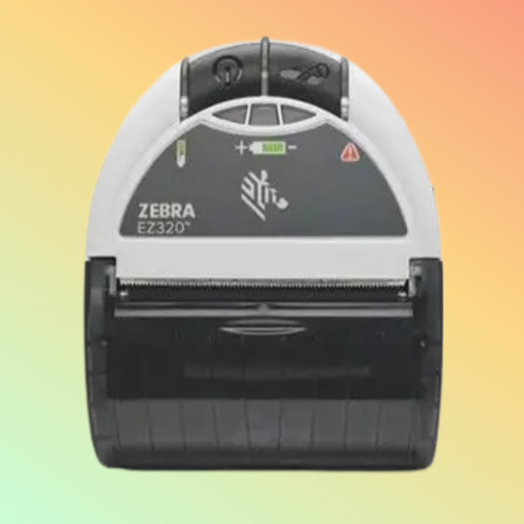 "Lightweight Zebra EZ320 portable printer with battery for extended use"
