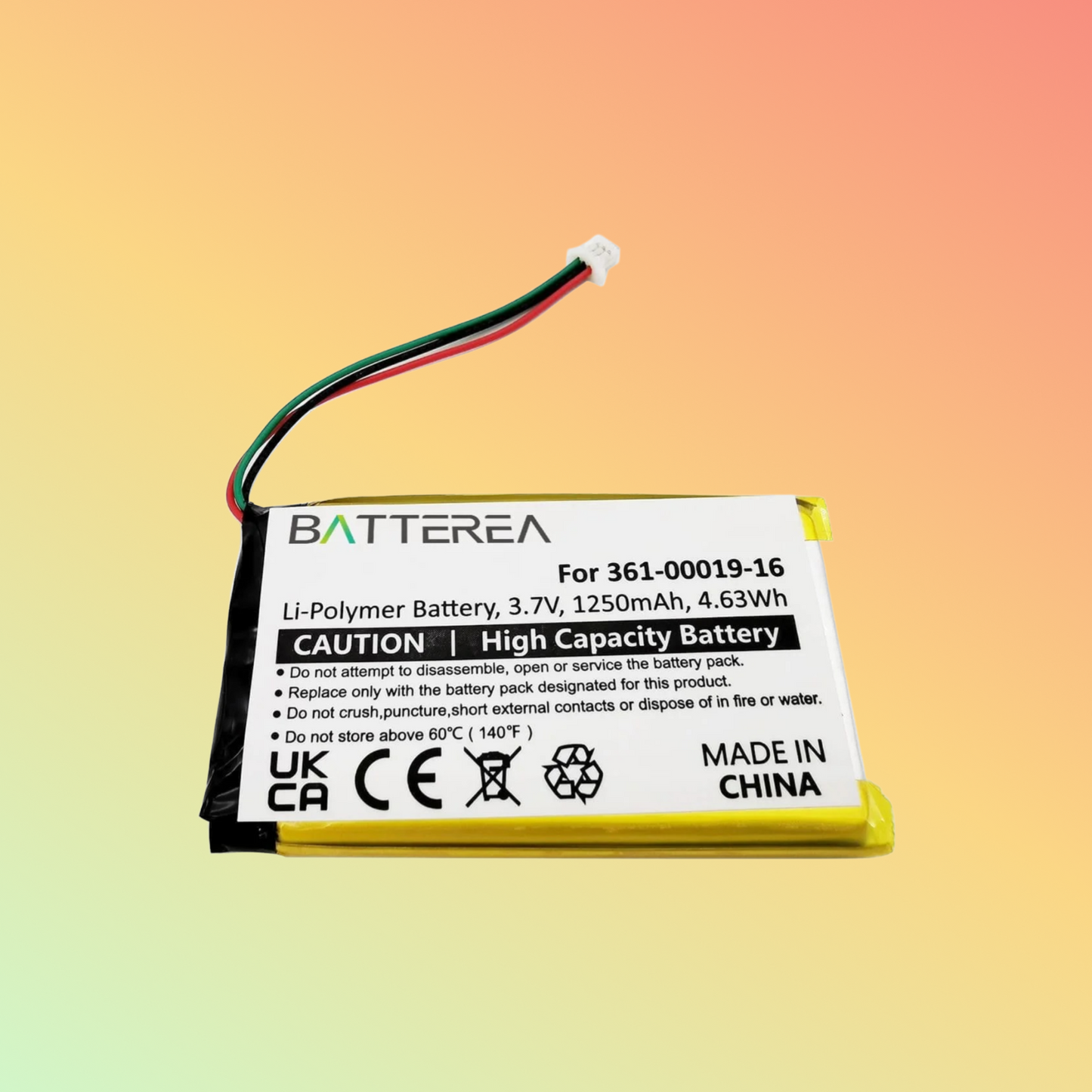 Batterea Replacement battery for Garmin Nuvi 1300, 1350, replaces 361-00019-16, Li- Polymer, 3.7V, 1250mAh