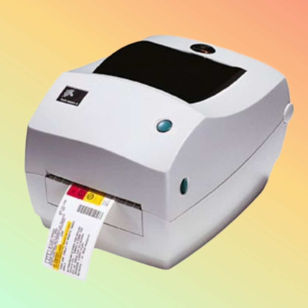 "Zebra GK888T desktop barcode printer, front view, compact design"
