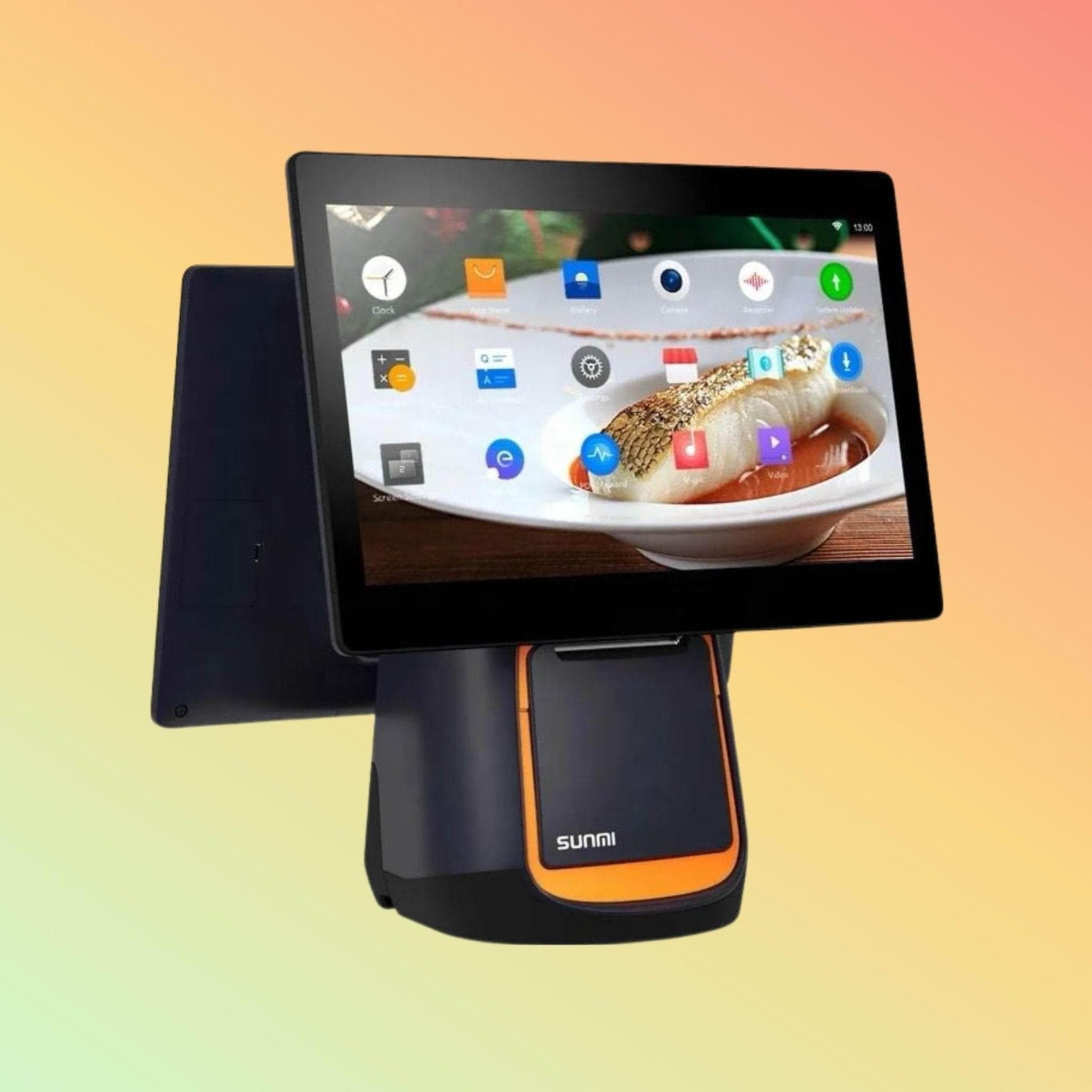 SUNMI T2s POS System with dual displays and high-speed thermal printer.