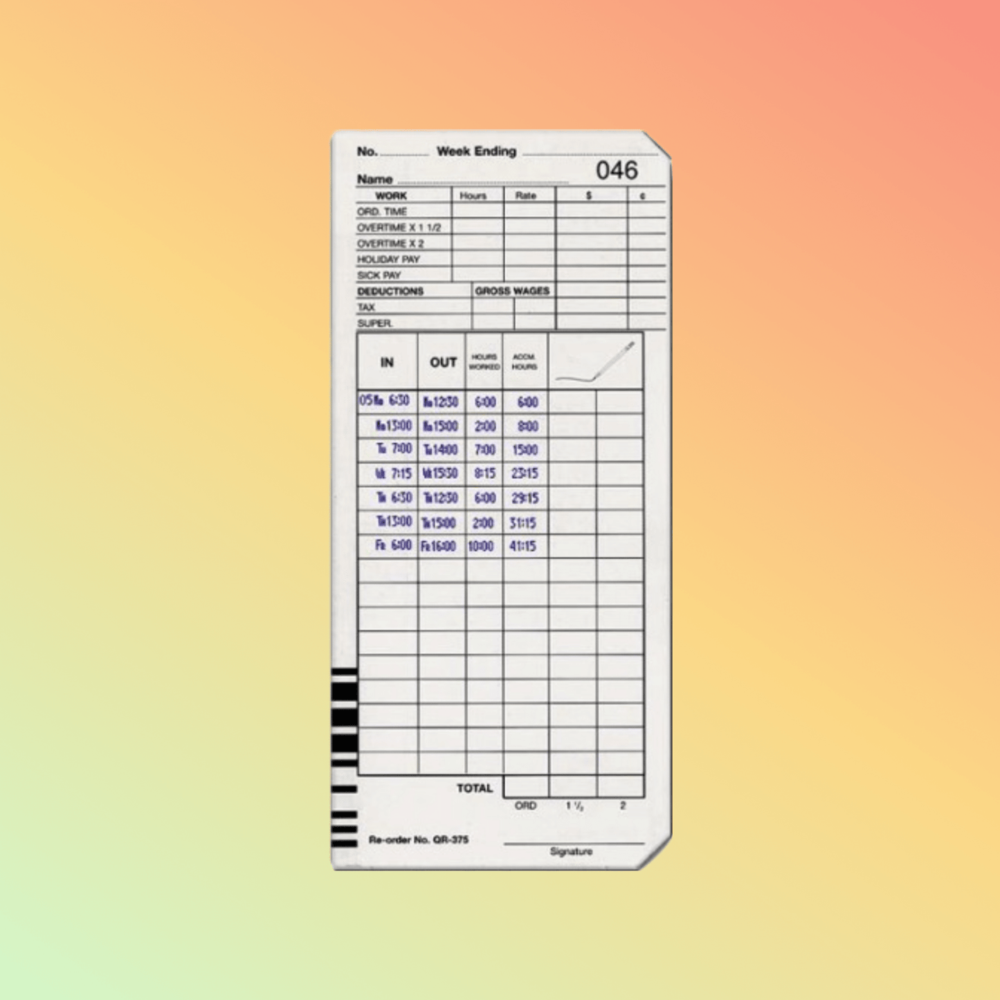 QR - 375 Time Cards - NEOTECH