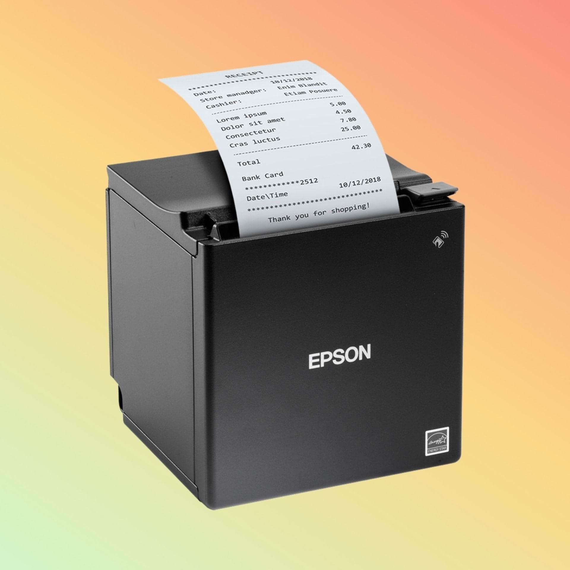 Close-up of Epson TM-m30II printer paper loading slot with easy drop-in feature