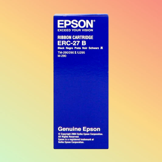 "Epson ERC 27 Ribbon (10-Pack) for TMU295P printers - high-quality, smudge-resistant printing solution."