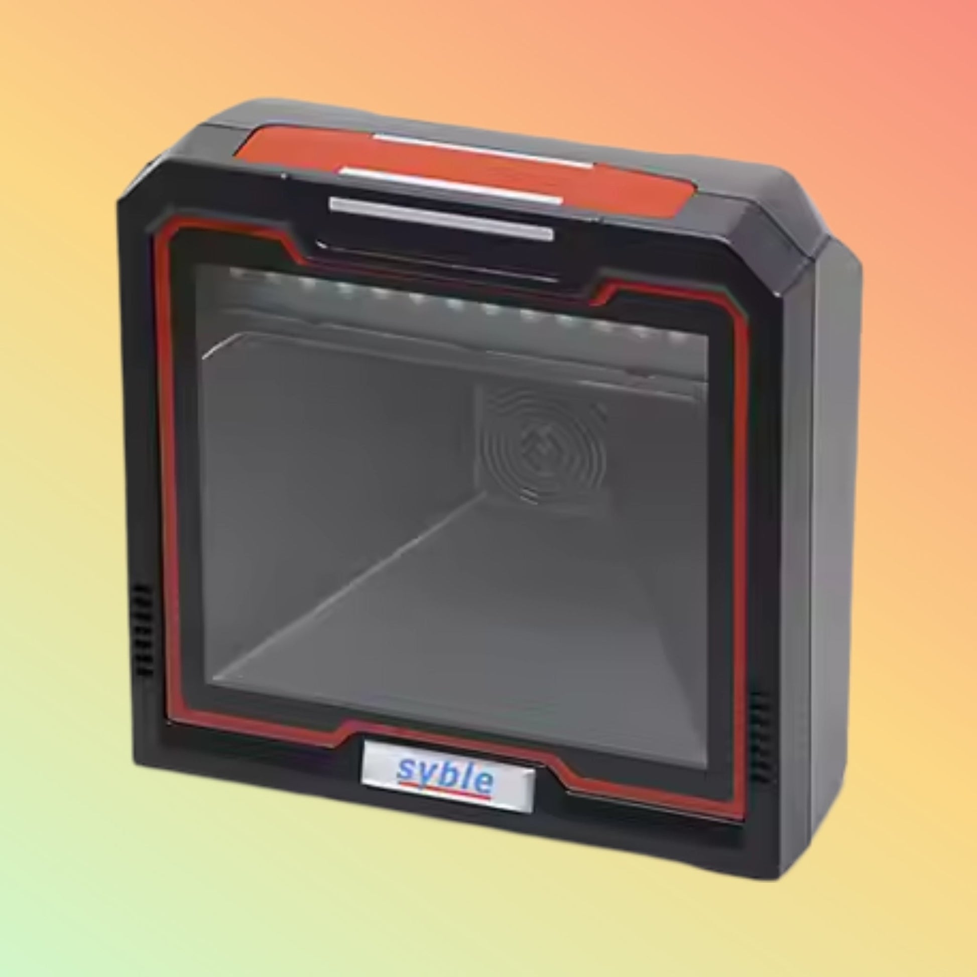Black and red electronic device with 'svble' branding on a gradient background