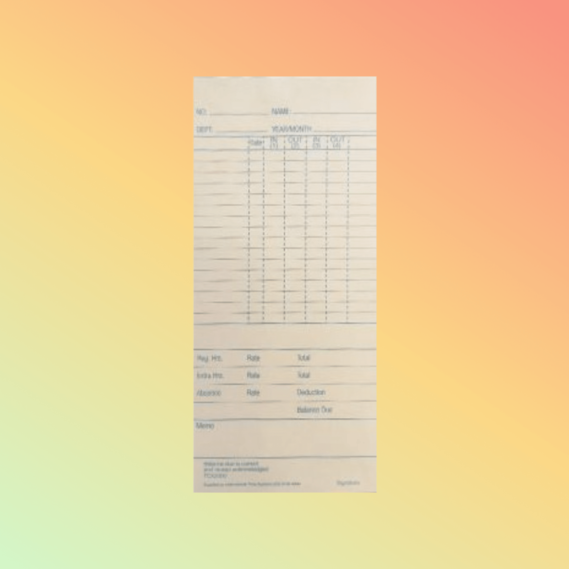 TCX2000/UT2000 Time Cards - NEOTECH