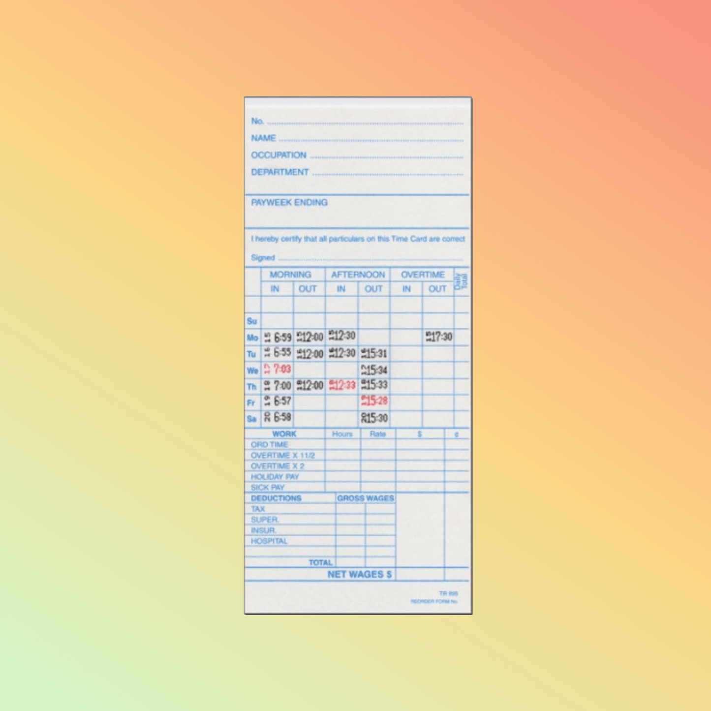 TR - 895W Time Cards - NEOTECH