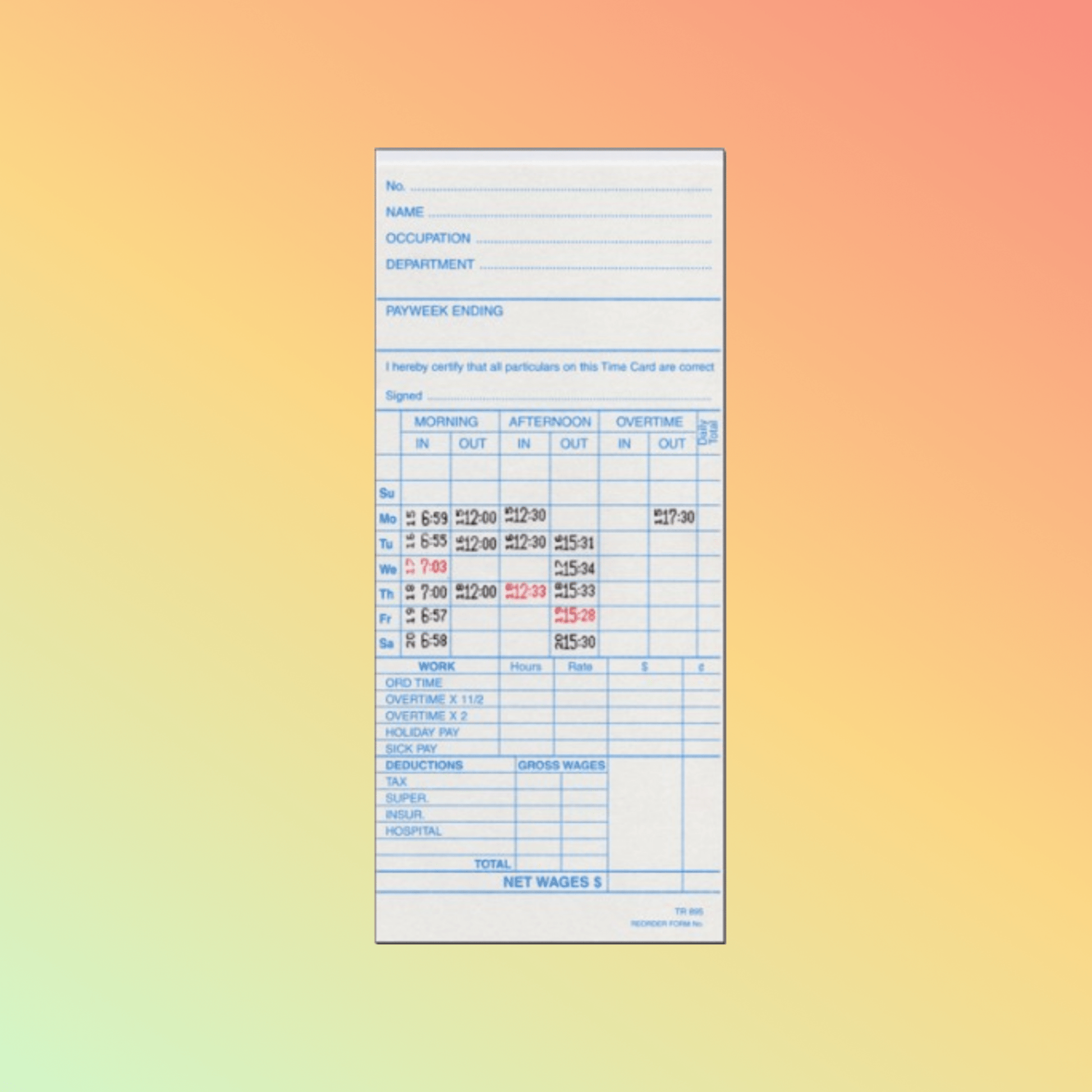 TR - 895W Time Cards - NEOTECH